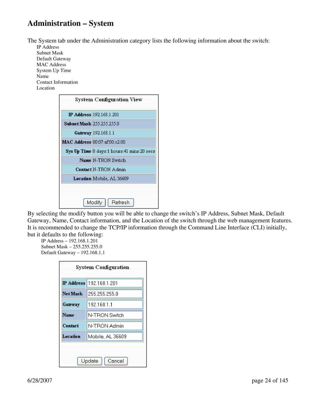 N-Tron 7014TX, 7014FX2, 7014FXE2 user manual Administration System 