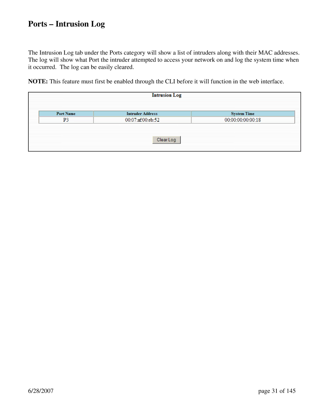 N-Tron 7014FX2, 7014TX, 7014FXE2 user manual Ports Intrusion Log 