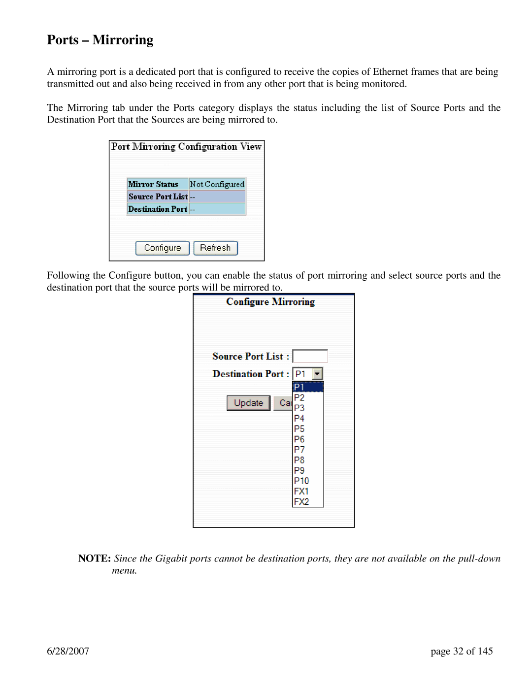 N-Tron 7014FXE2, 7014TX, 7014FX2 user manual Ports Mirroring 