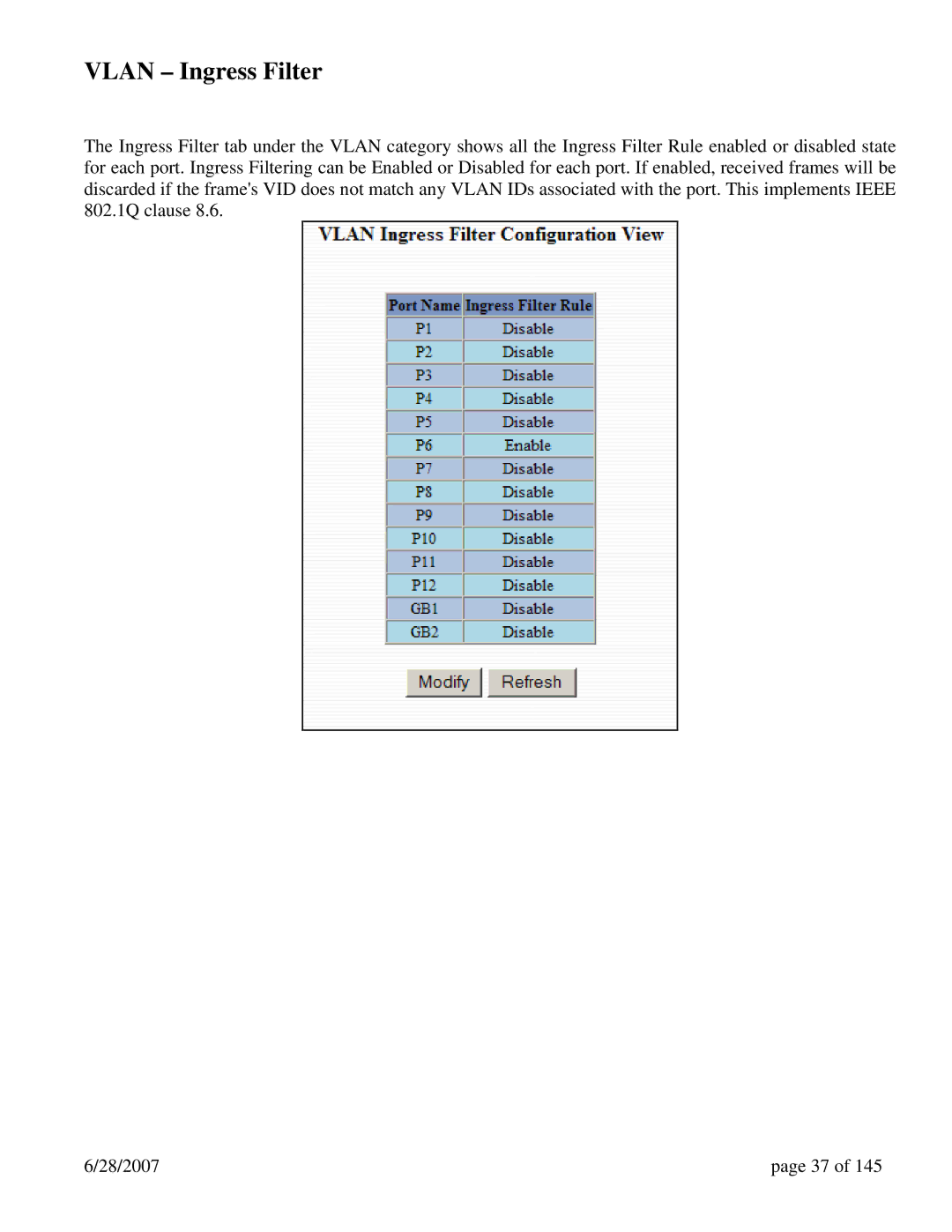 N-Tron 7014FX2, 7014TX, 7014FXE2 user manual Vlan Ingress Filter 