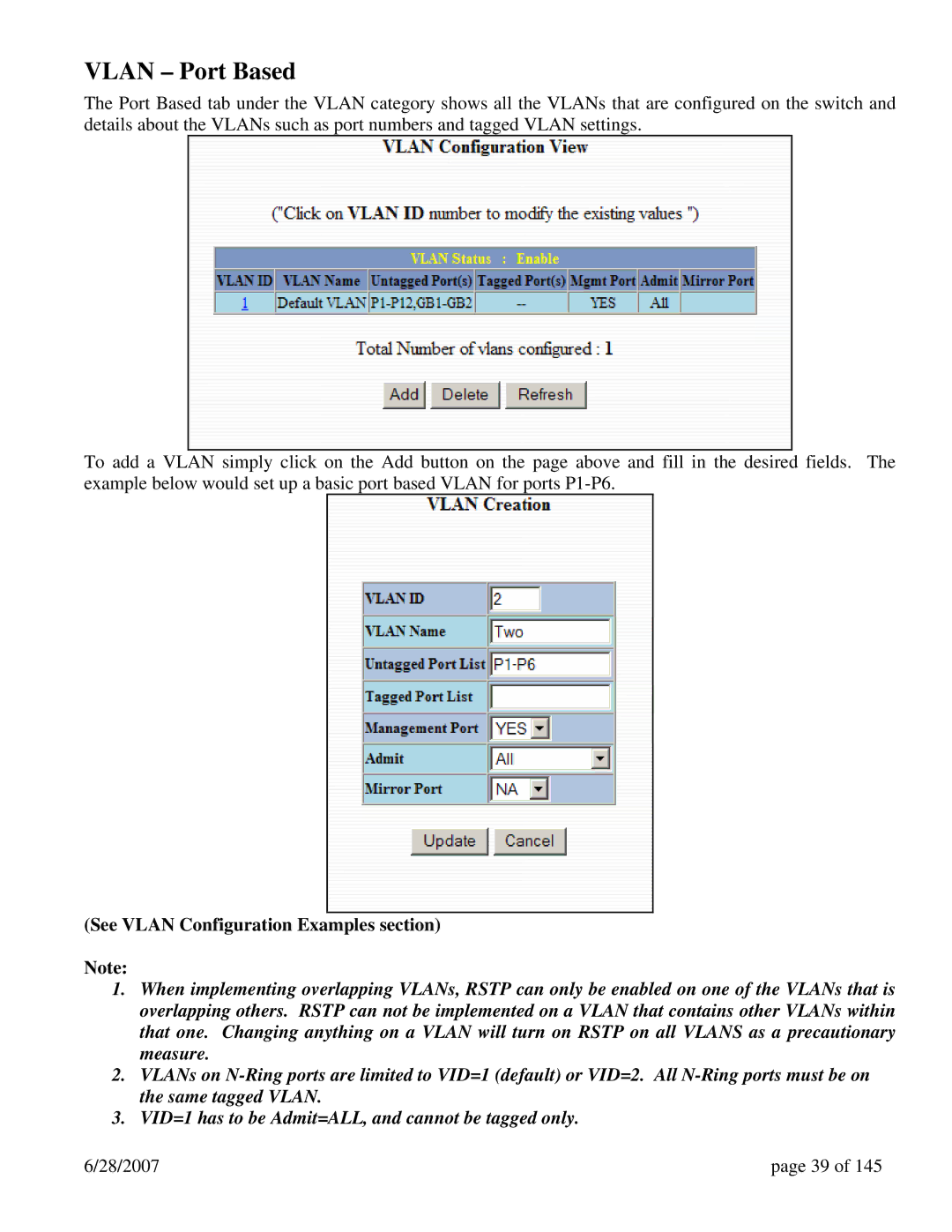 N-Tron 7014TX, 7014FX2, 7014FXE2 user manual Vlan Port Based 