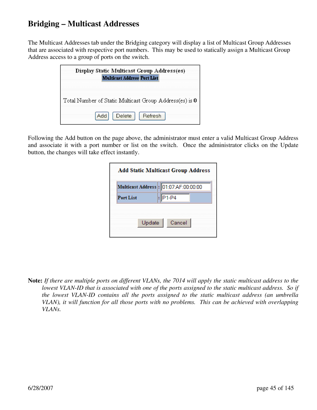 N-Tron 7014TX, 7014FX2, 7014FXE2 user manual Bridging Multicast Addresses 