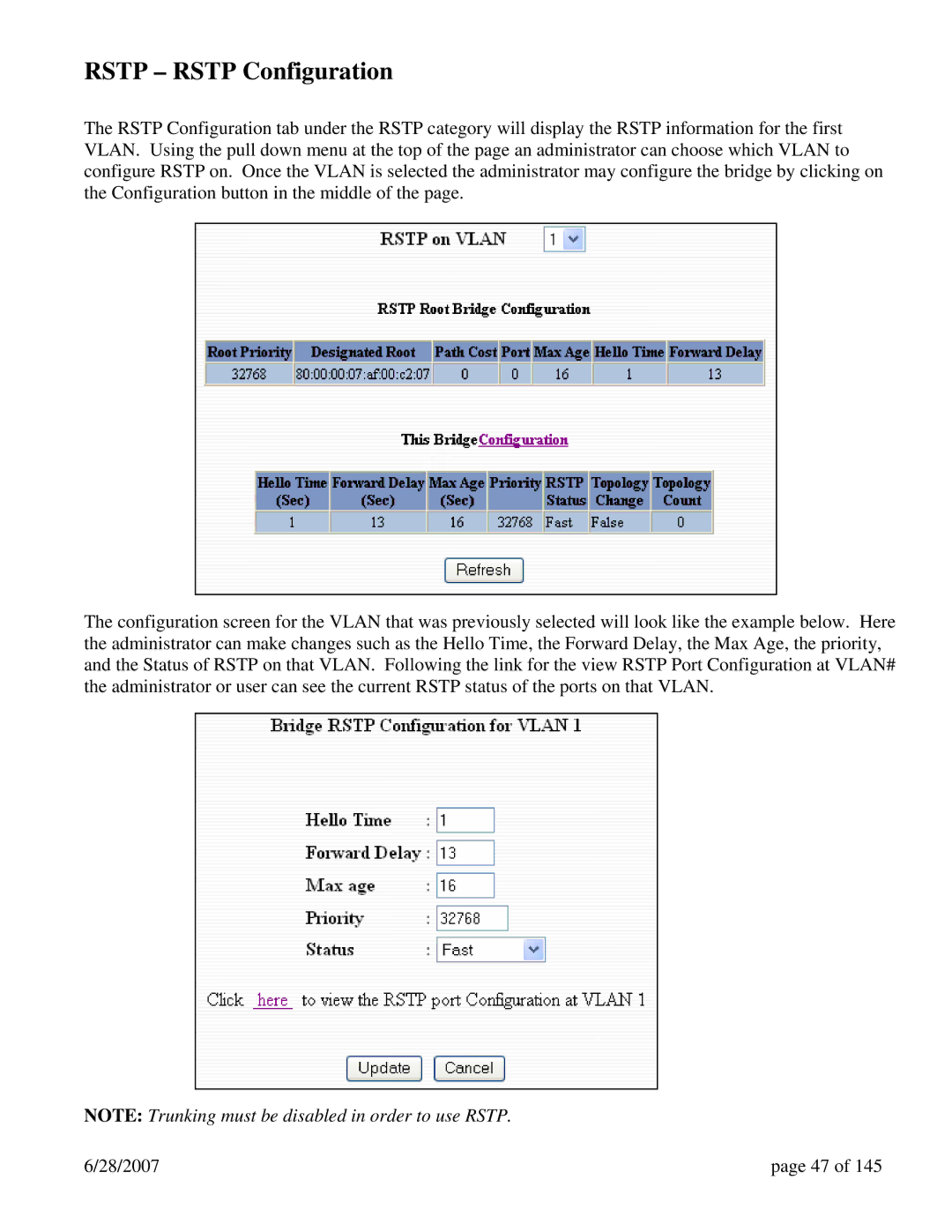 N-Tron 7014FXE2, 7014TX, 7014FX2 user manual Rstp Rstp Configuration 