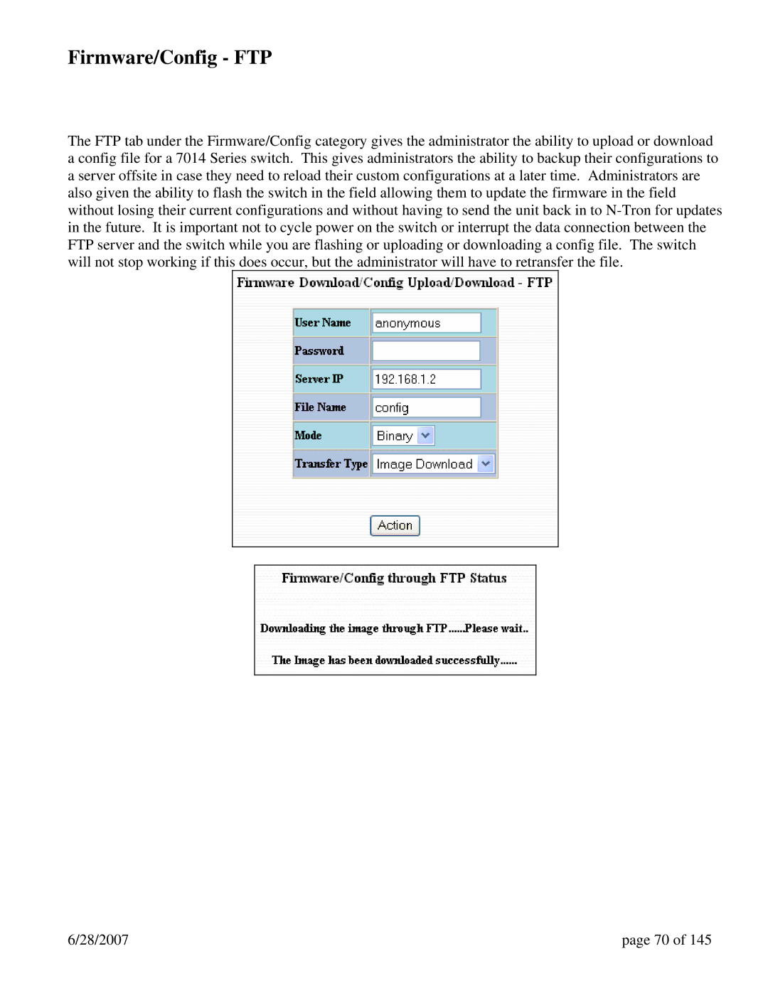 N-Tron 7014FX2, 7014TX, 7014FXE2 user manual Firmware/Config FTP 