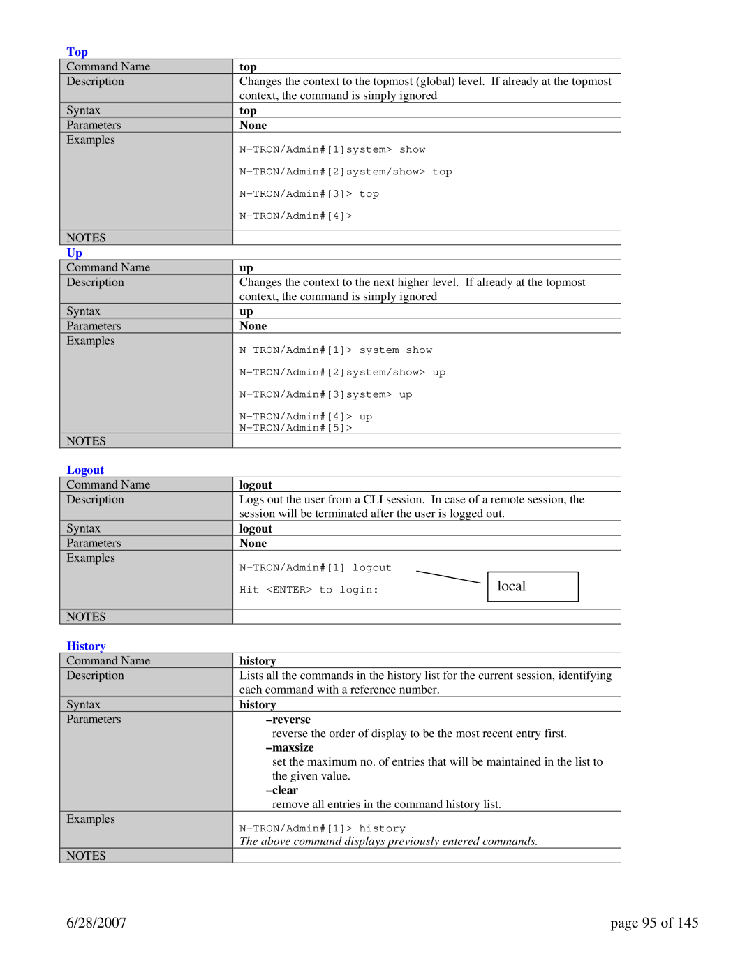 N-Tron 7014FXE2, 7014TX, 7014FX2 user manual Local, Top, Logout, History 