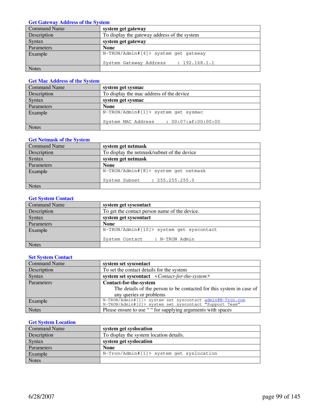 N-Tron 7014TX, 7014FX2 Get Gateway Address of the System, Get Mac Address of the System, Get Netmask of the System 