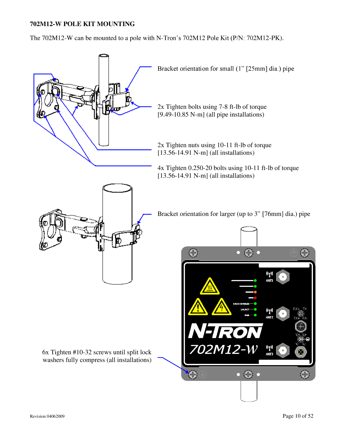 N-Tron user manual 702M12-W Pole KIT Mounting 