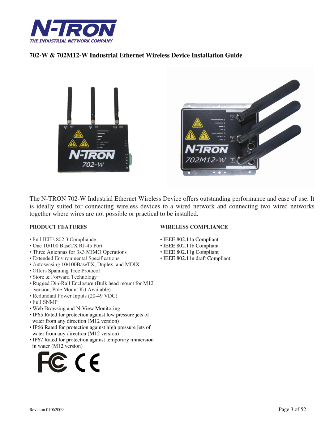 N-Tron 702M12-W user manual Product Features Wireless Compliance 