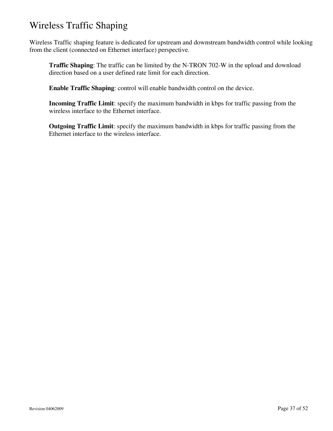 N-Tron 702M12-W user manual Wireless Traffic Shaping 