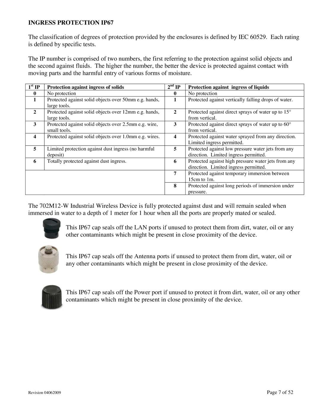 N-Tron 702M12-W user manual Ingress Protection IP67 