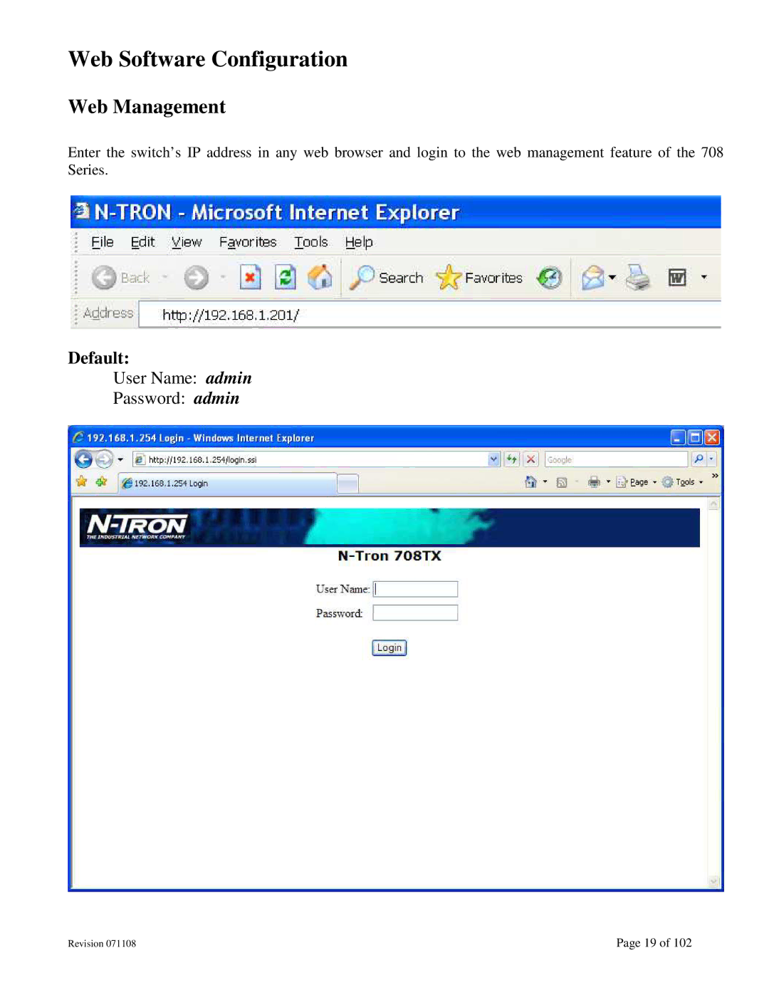 N-Tron 708M12 user manual Web Software Configuration, Web Management 