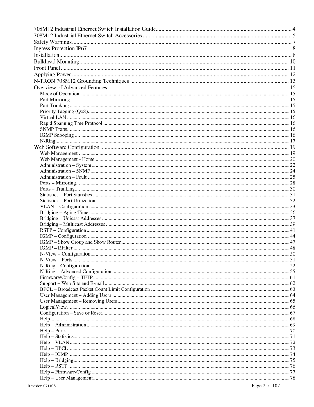 N-Tron user manual 708M12 Industrial Ethernet Switch Installation Guide 