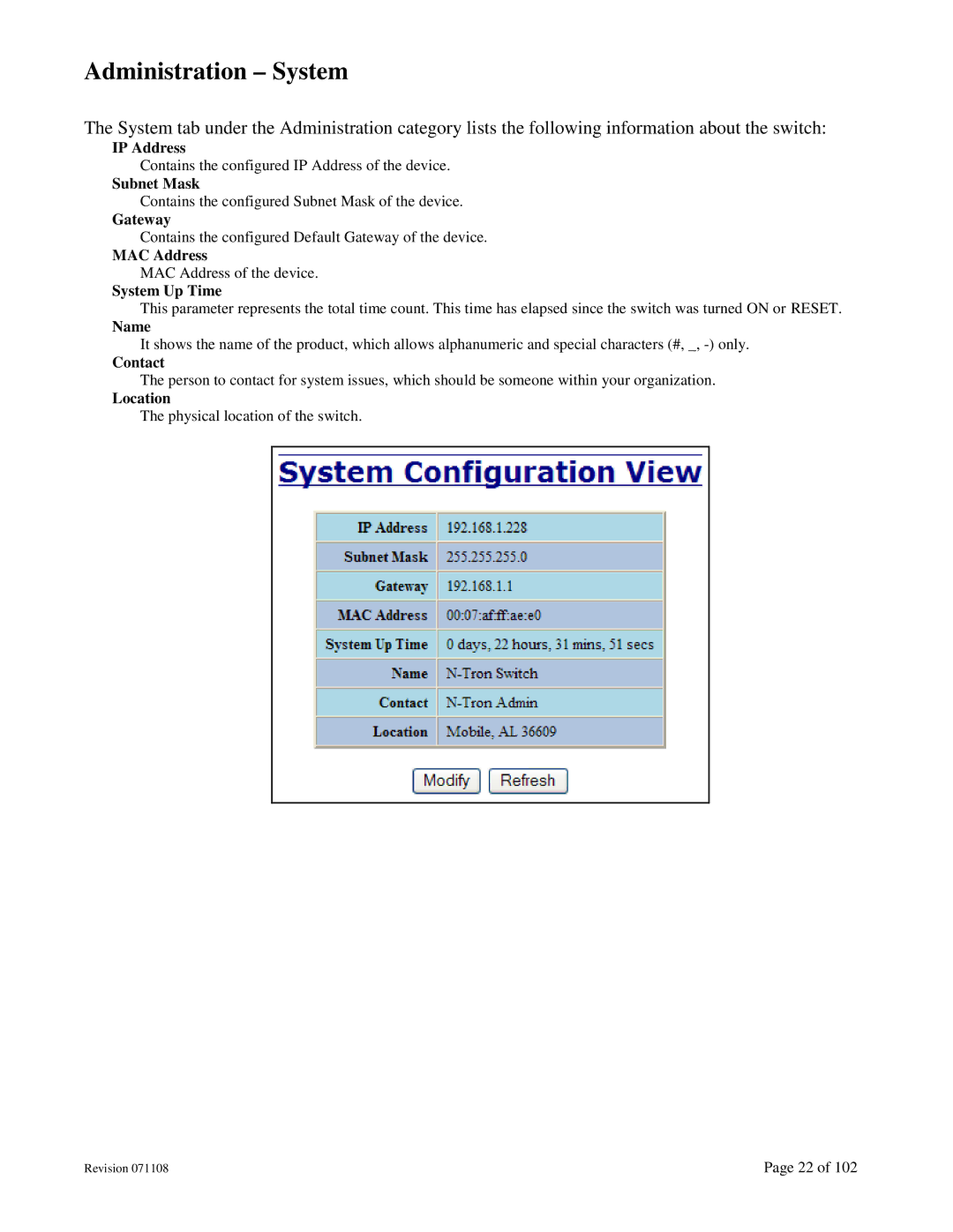 N-Tron 708M12 user manual Administration System 