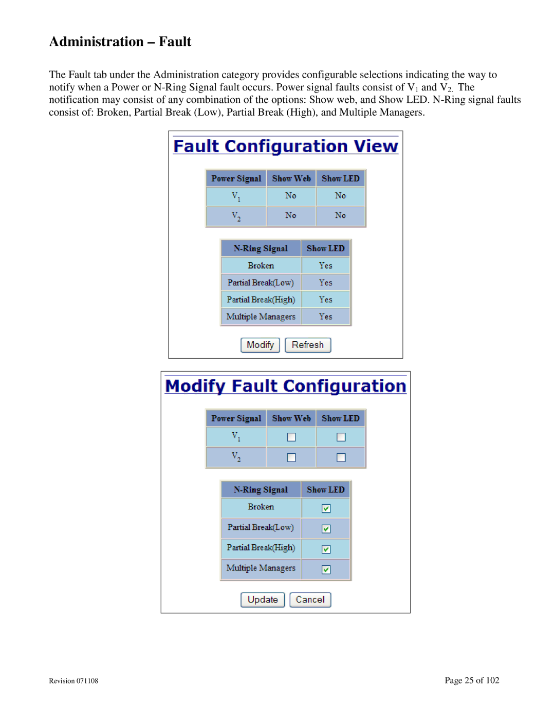 N-Tron 708M12 user manual Administration Fault 