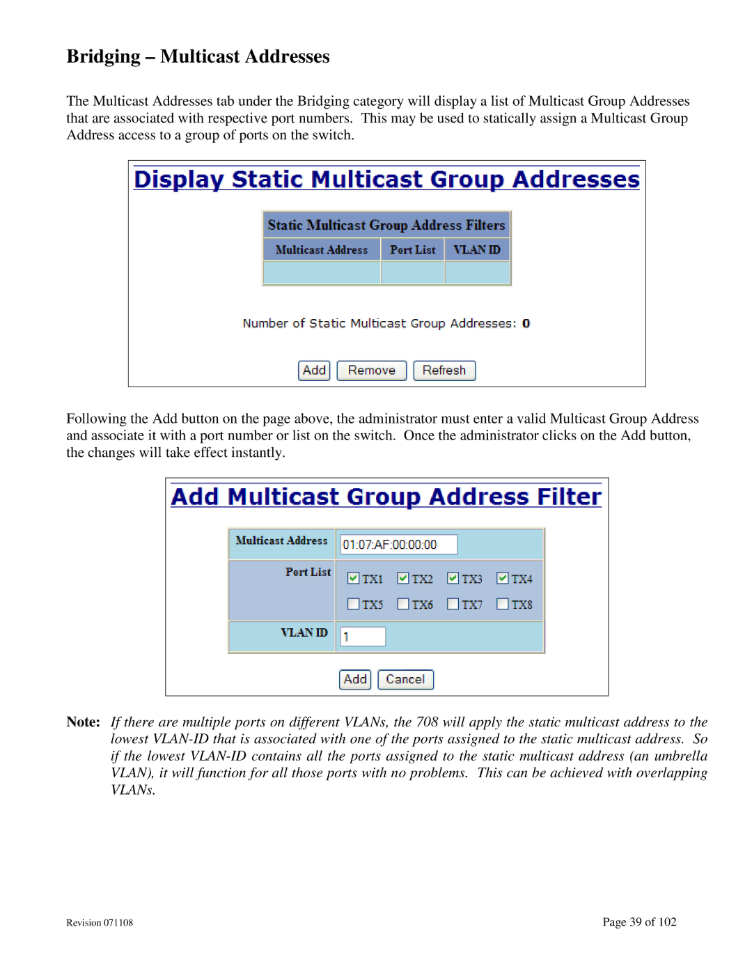 N-Tron 708M12 user manual Bridging Multicast Addresses 