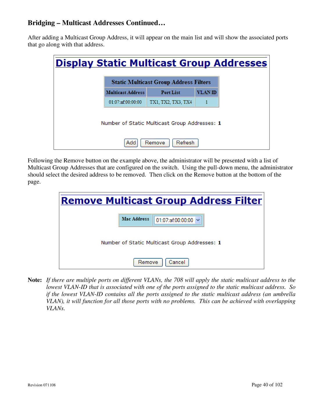 N-Tron 708M12 user manual Bridging Multicast Addresses … 