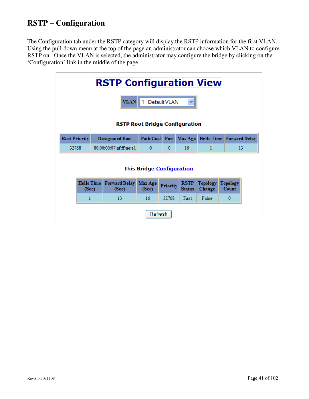 N-Tron 708M12 user manual Rstp Configuration 