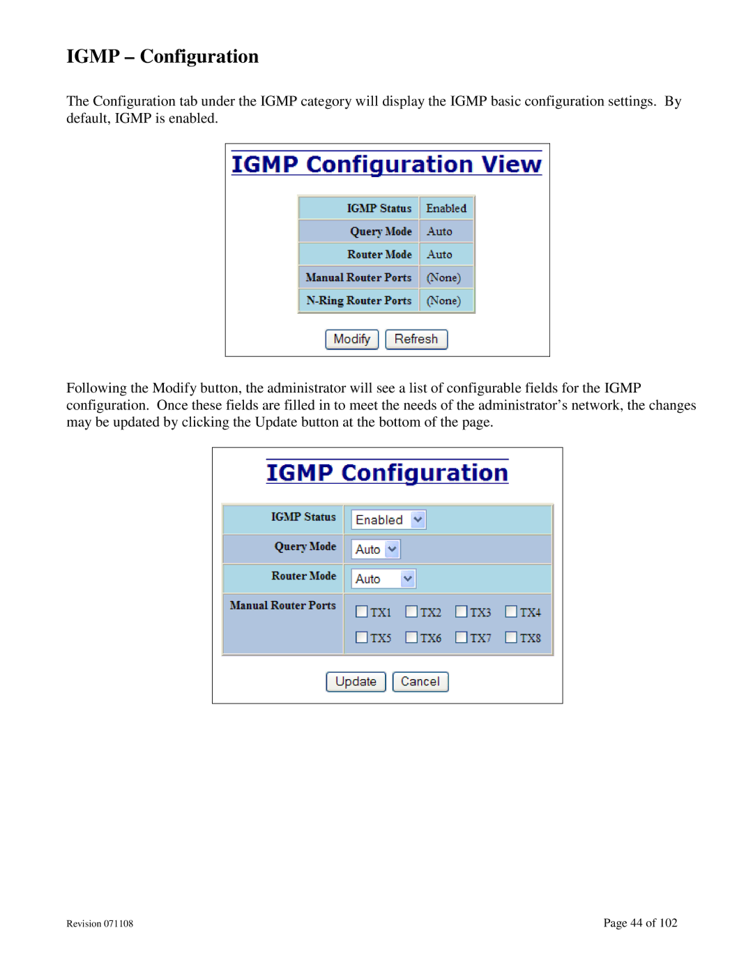 N-Tron 708M12 user manual Igmp Configuration 