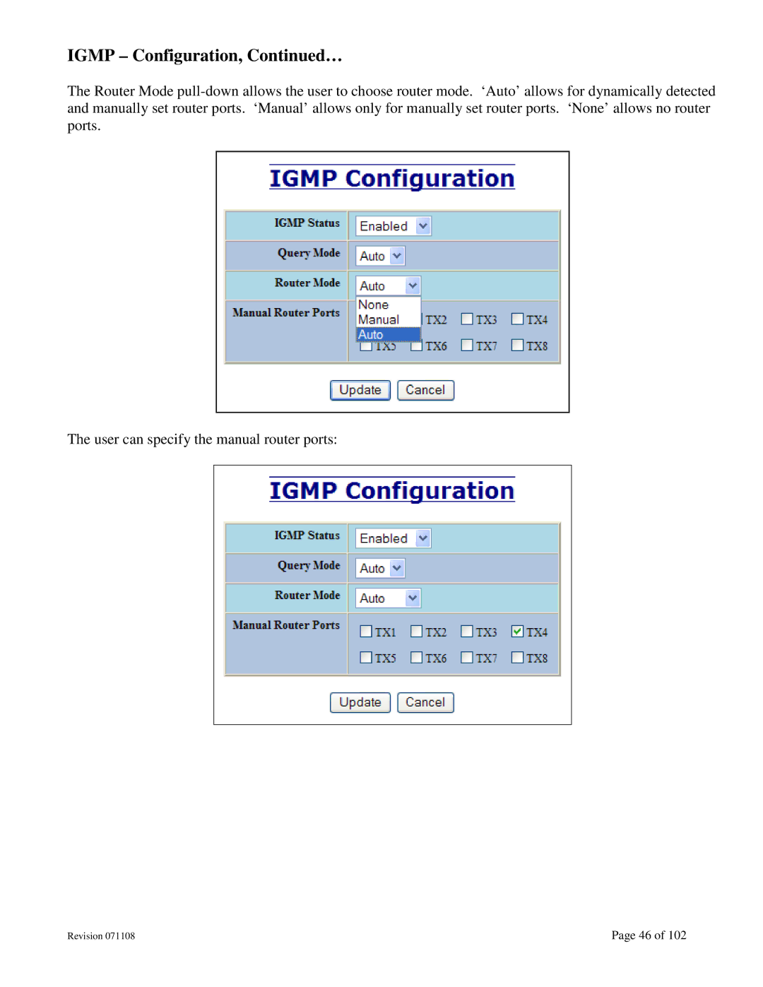 N-Tron 708M12 user manual Igmp Configuration, … 