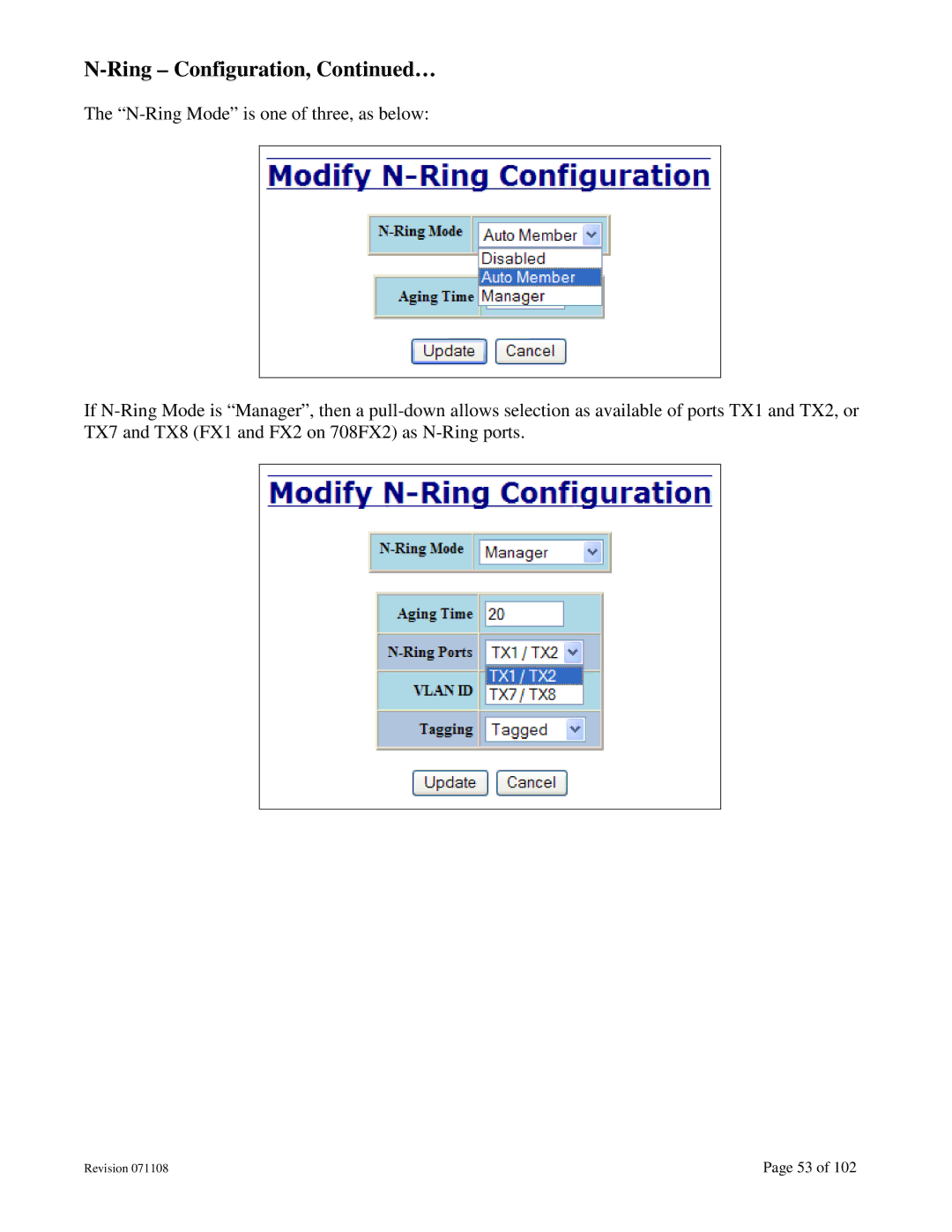 N-Tron 708M12 user manual Ring Configuration, … 