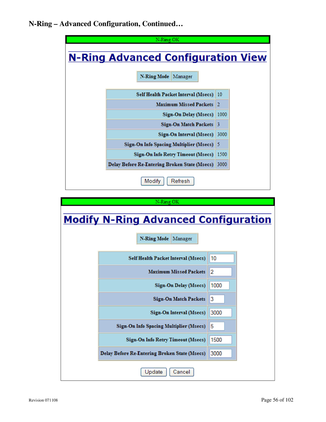 N-Tron 708M12 user manual Ring Advanced Configuration, … 