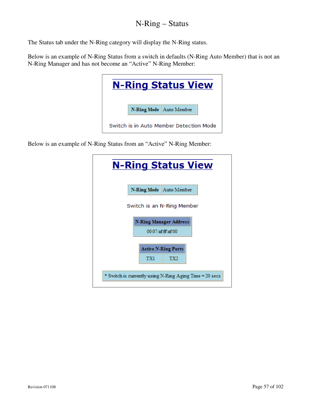 N-Tron 708M12 user manual Ring Status 