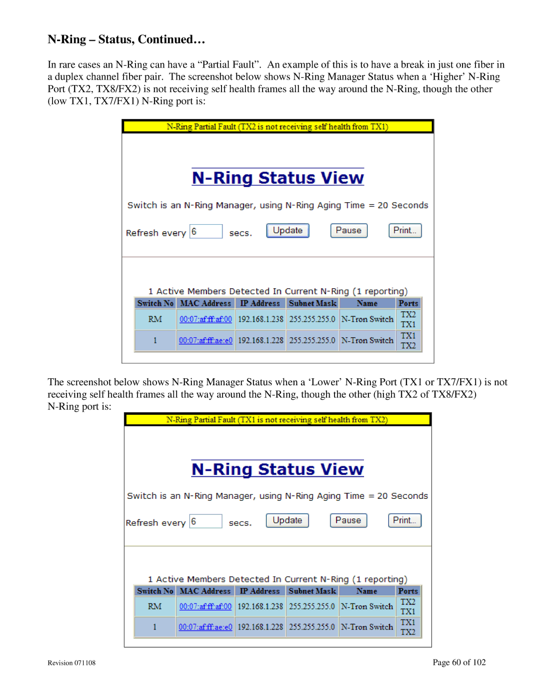 N-Tron 708M12 user manual Ring Status, … 