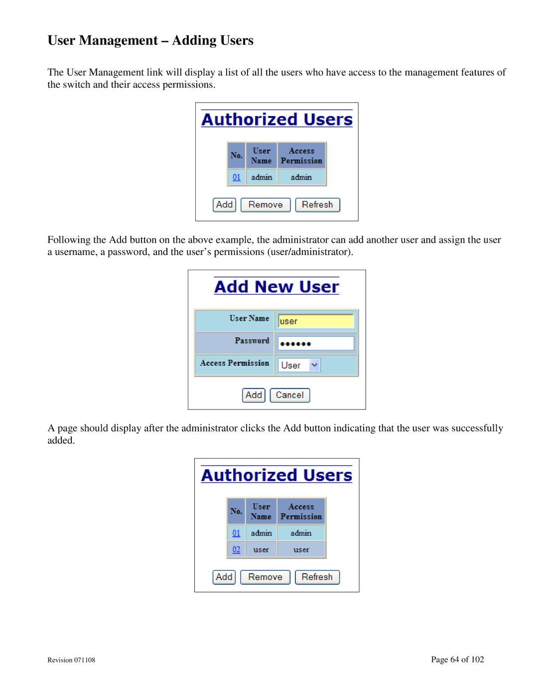 N-Tron 708M12 user manual User Management Adding Users 