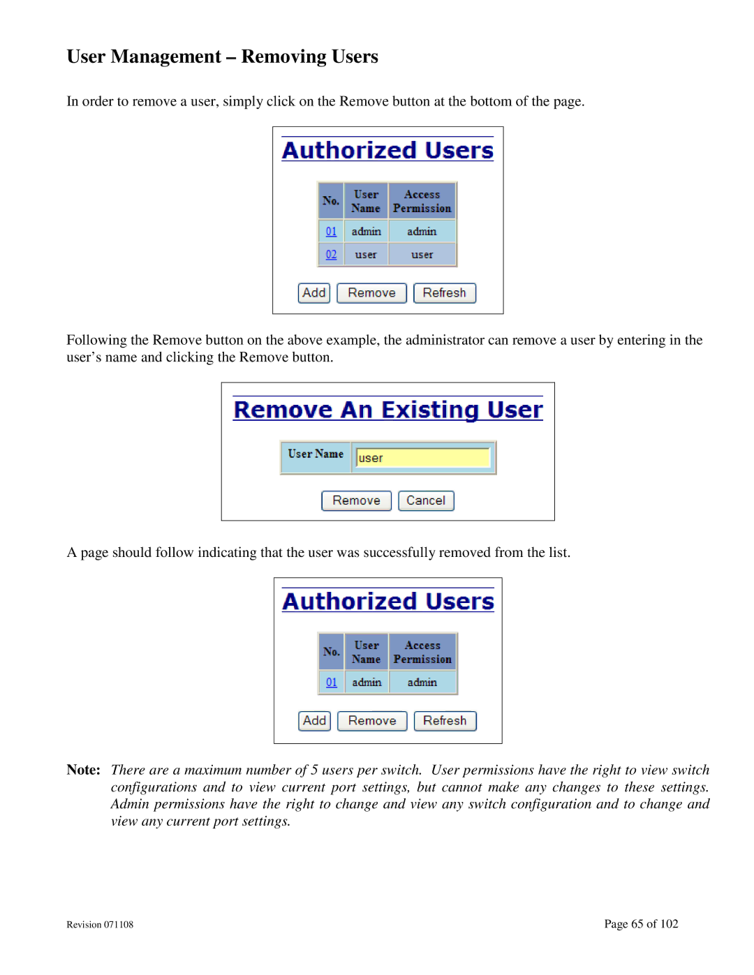 N-Tron 708M12 user manual User Management Removing Users 