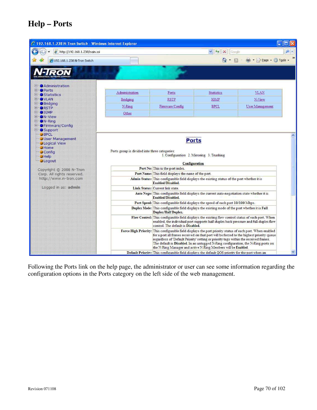 N-Tron 708M12 user manual Help Ports 