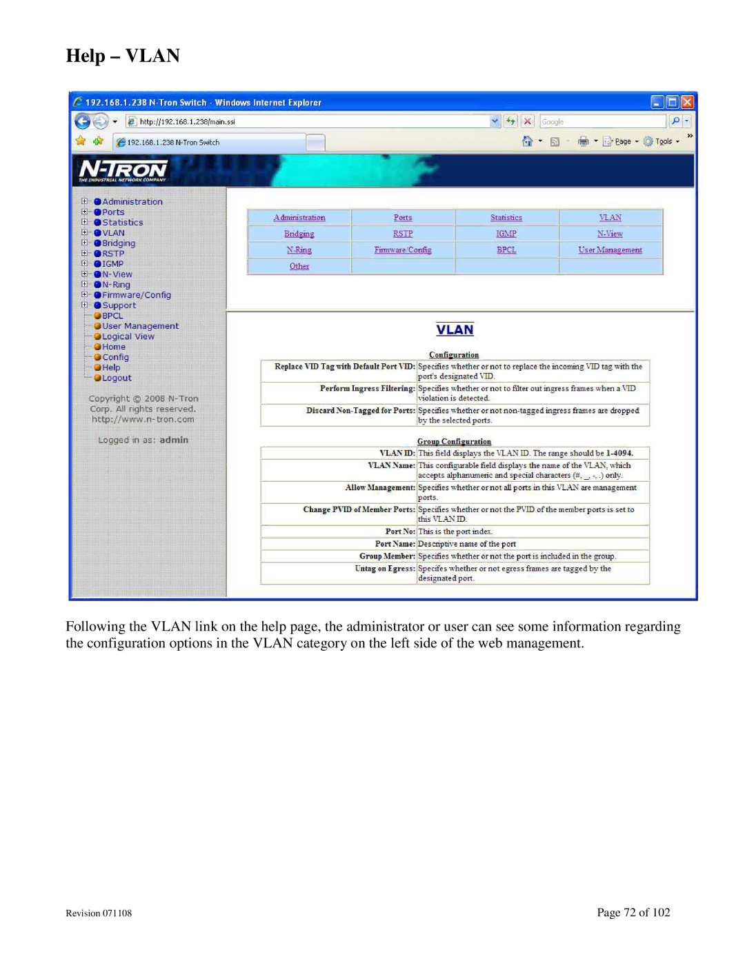 N-Tron 708M12 user manual Help Vlan 