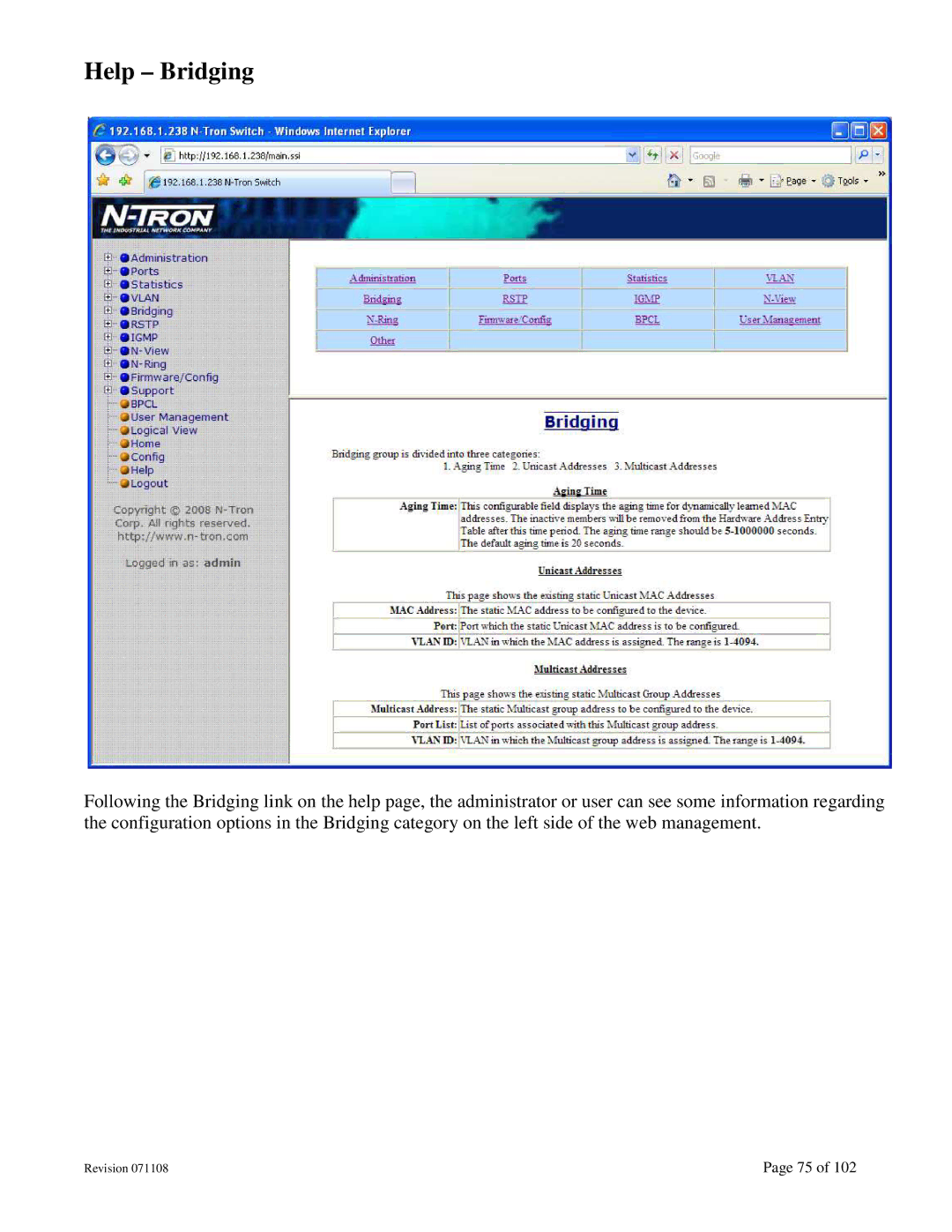 N-Tron 708M12 user manual Help Bridging 