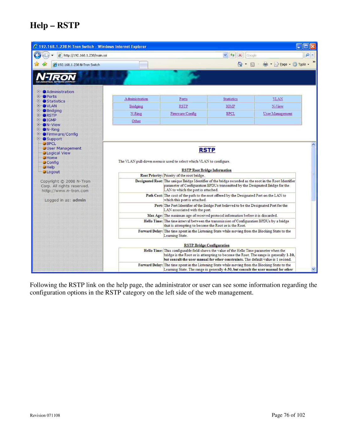 N-Tron 708M12 user manual Help Rstp 