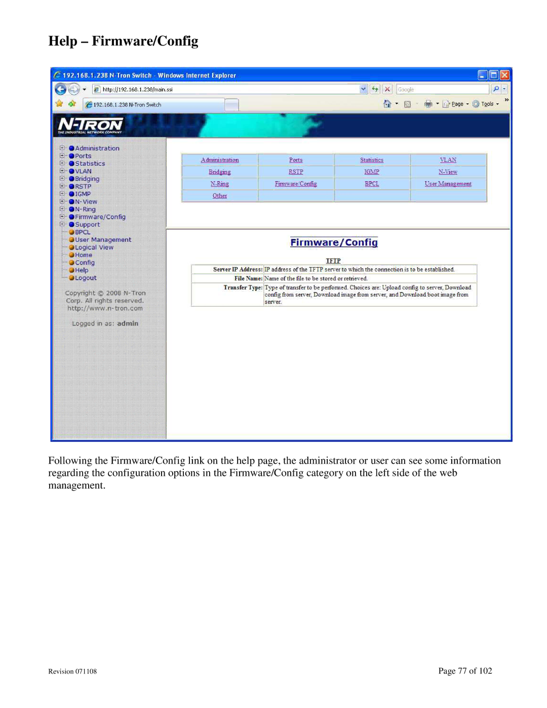 N-Tron 708M12 user manual Help Firmware/Config 