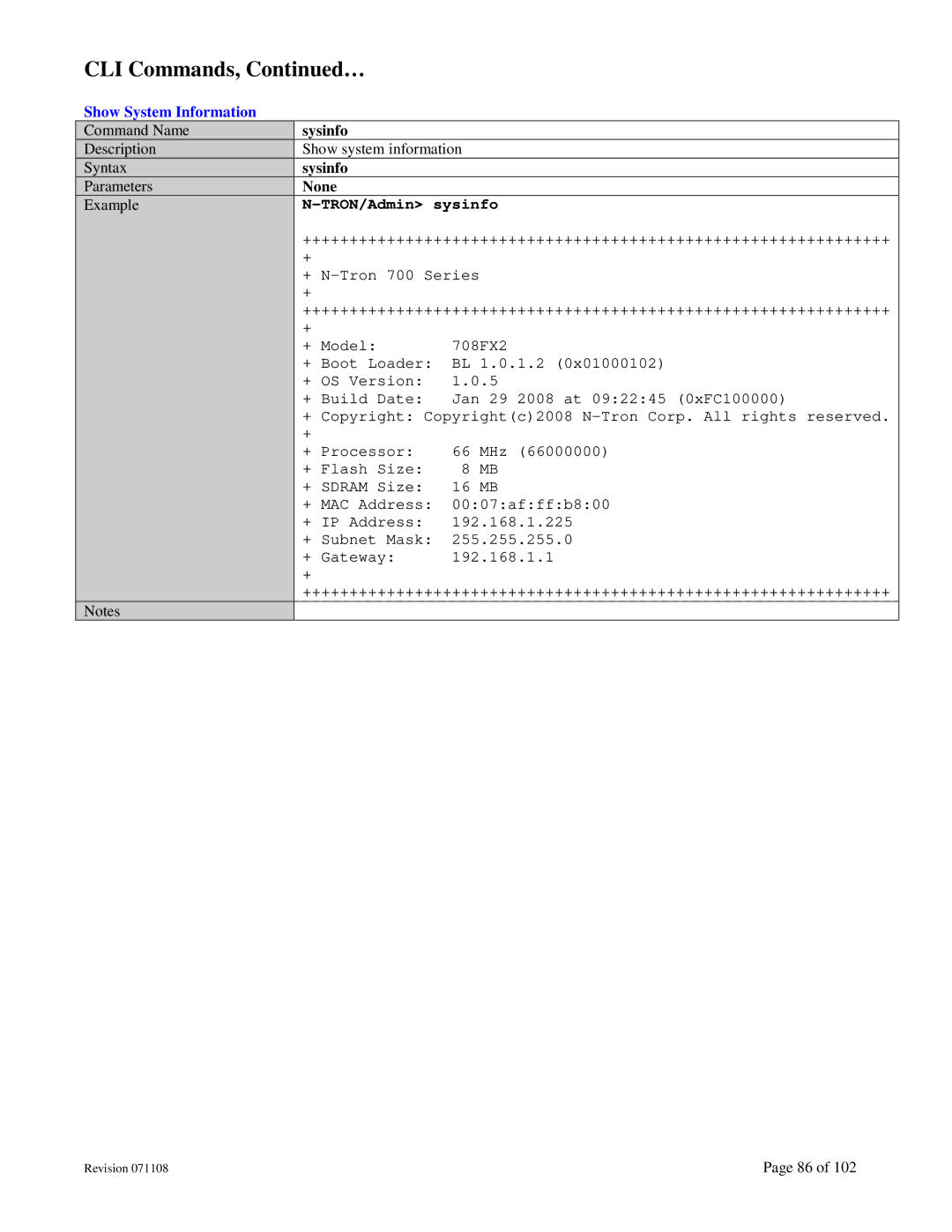 N-Tron 708M12 user manual Show System Information, Sysinfo 