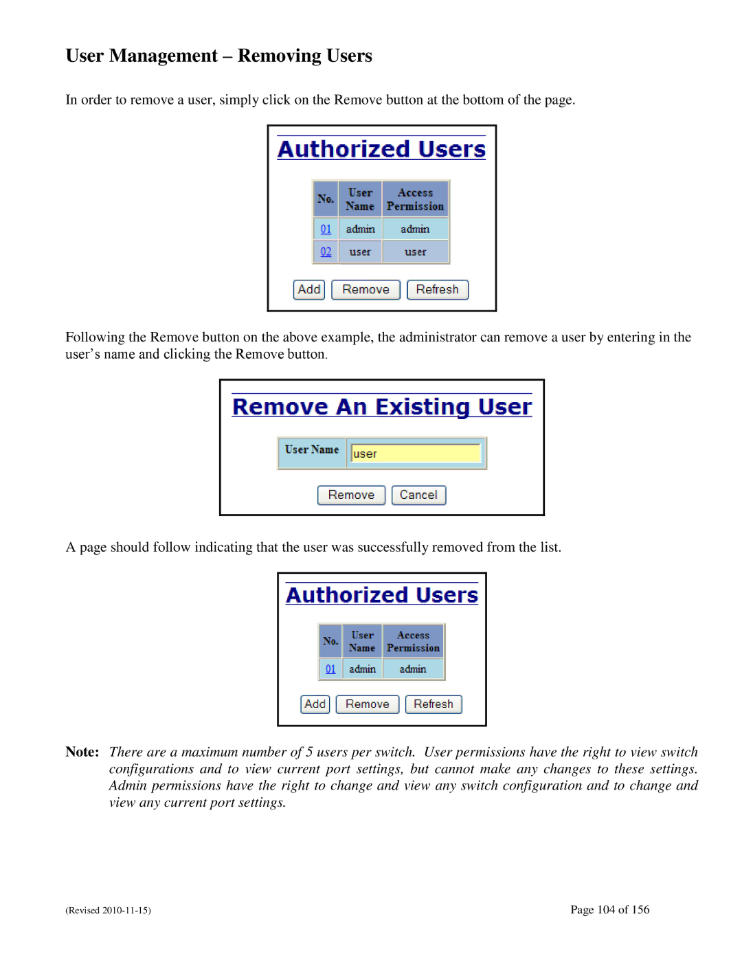 N-Tron 708M12 user manual User Management Removing Users 