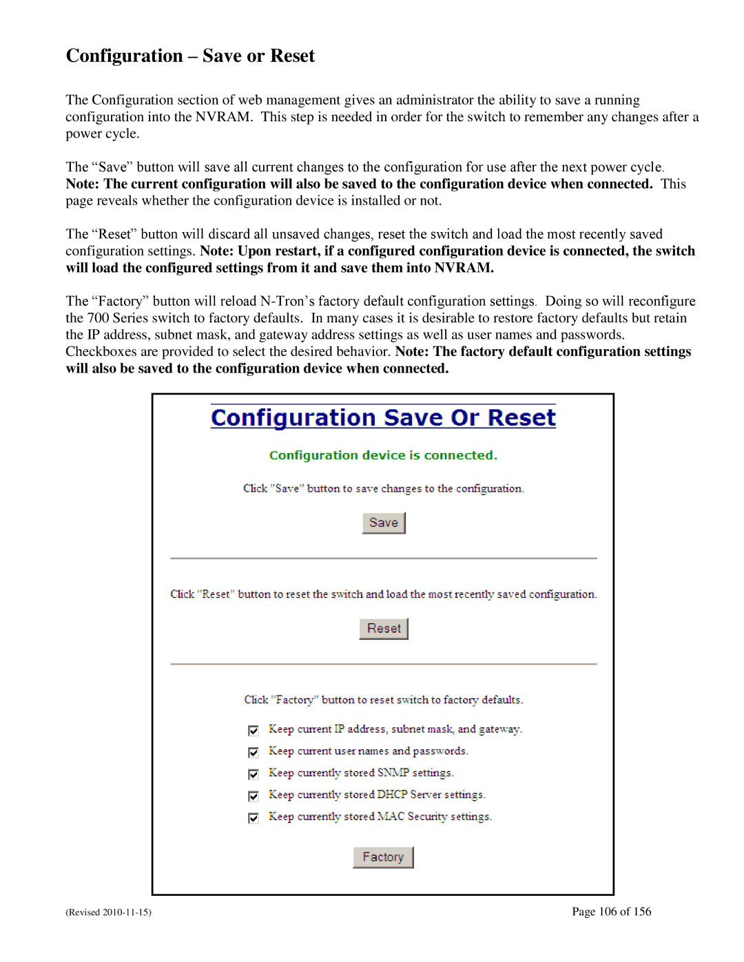 N-Tron 708M12 user manual Configuration Save or Reset 