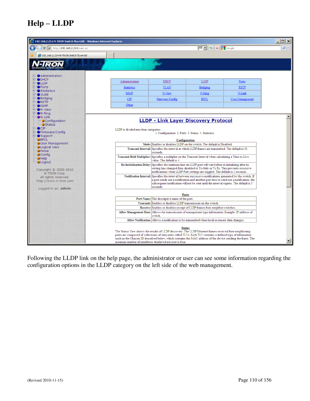 N-Tron 708M12 user manual Help Lldp 