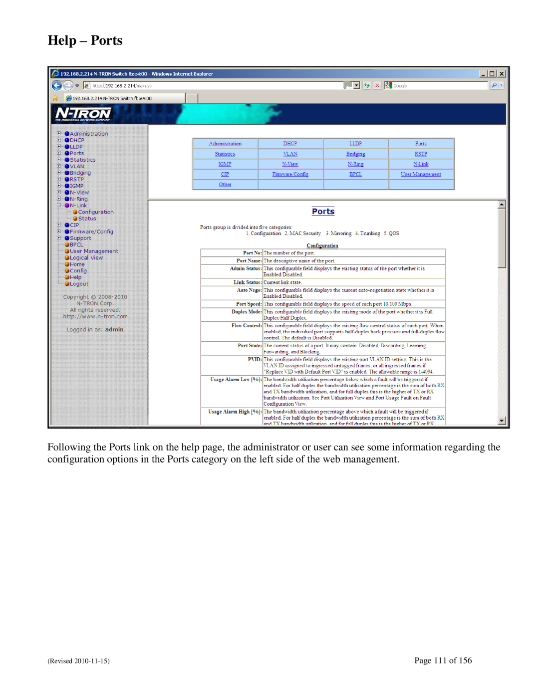 N-Tron 708M12 user manual Help Ports 