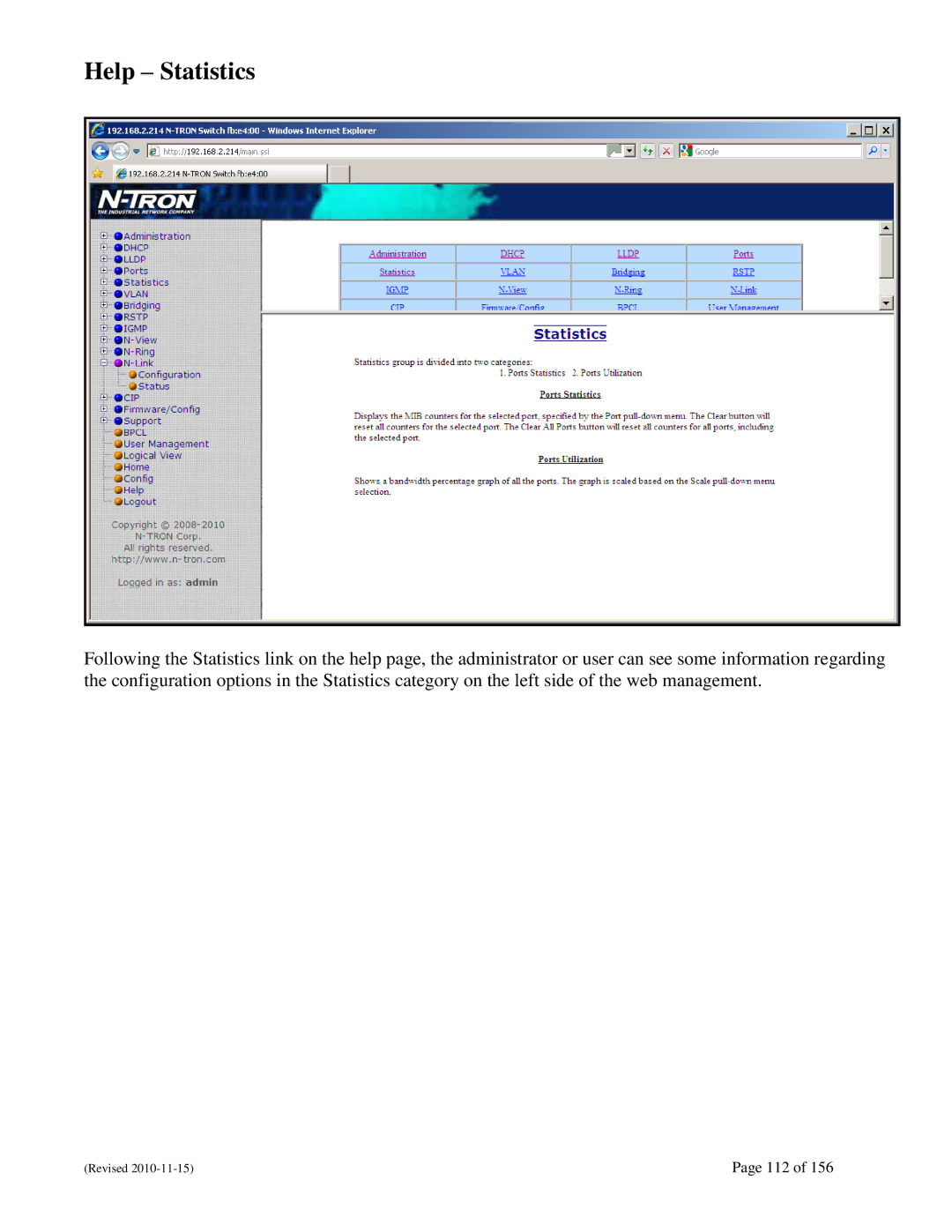 N-Tron 708M12 user manual Help Statistics 