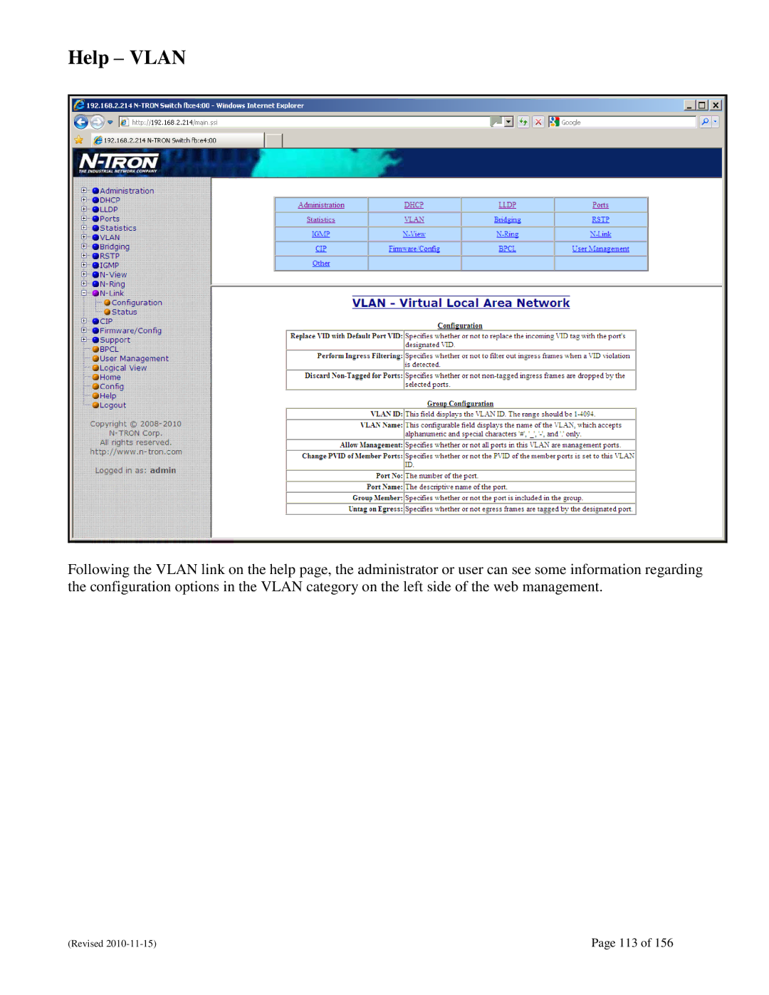 N-Tron 708M12 user manual Help Vlan 