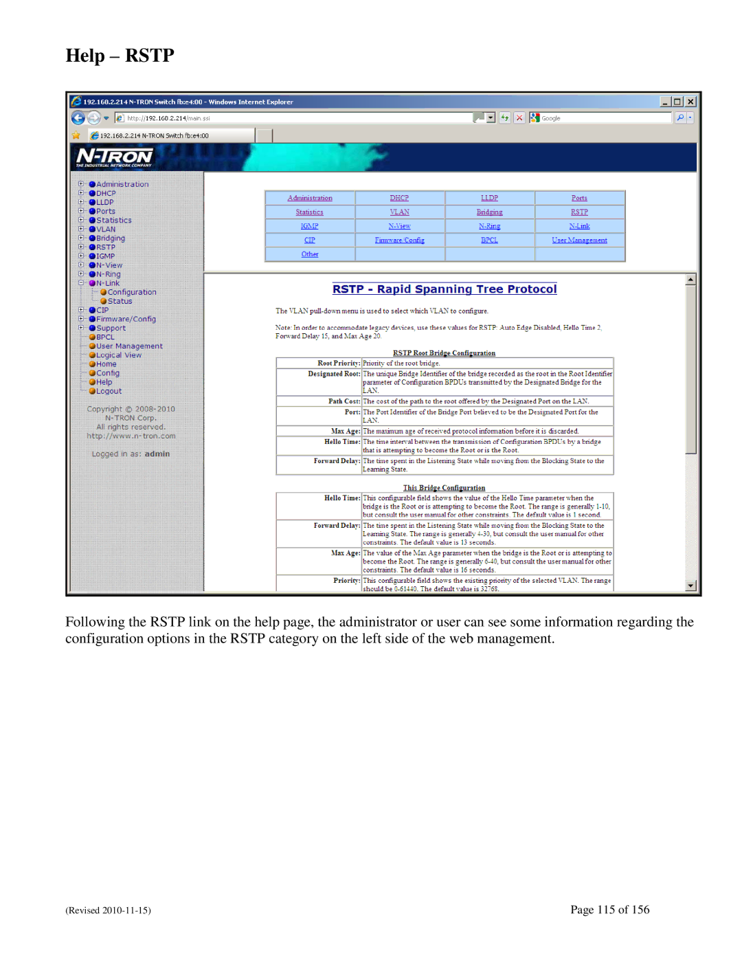 N-Tron 708M12 user manual Help Rstp 