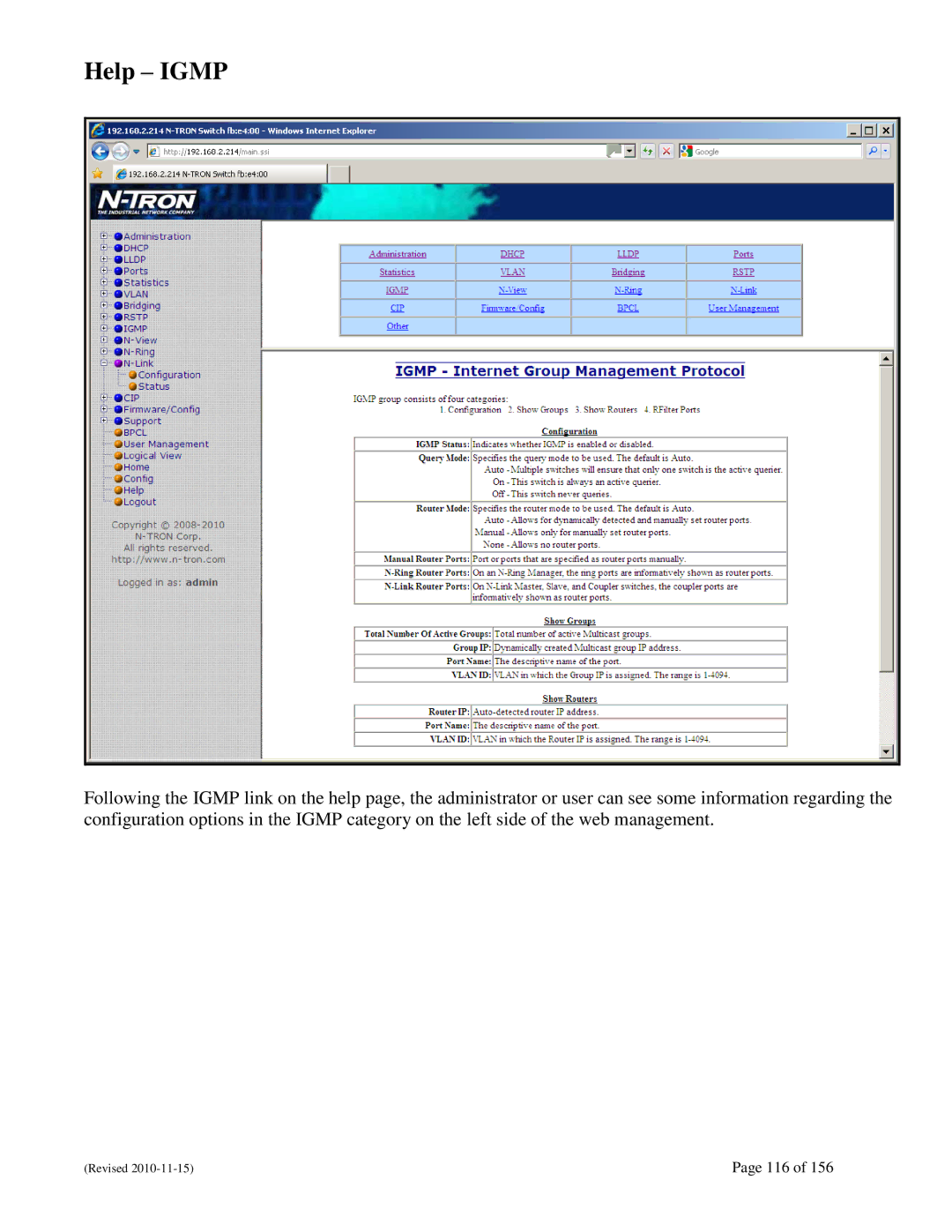 N-Tron 708M12 user manual Help Igmp 