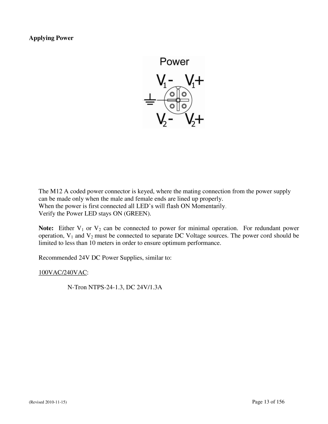 N-Tron 708M12 user manual Applying Power 