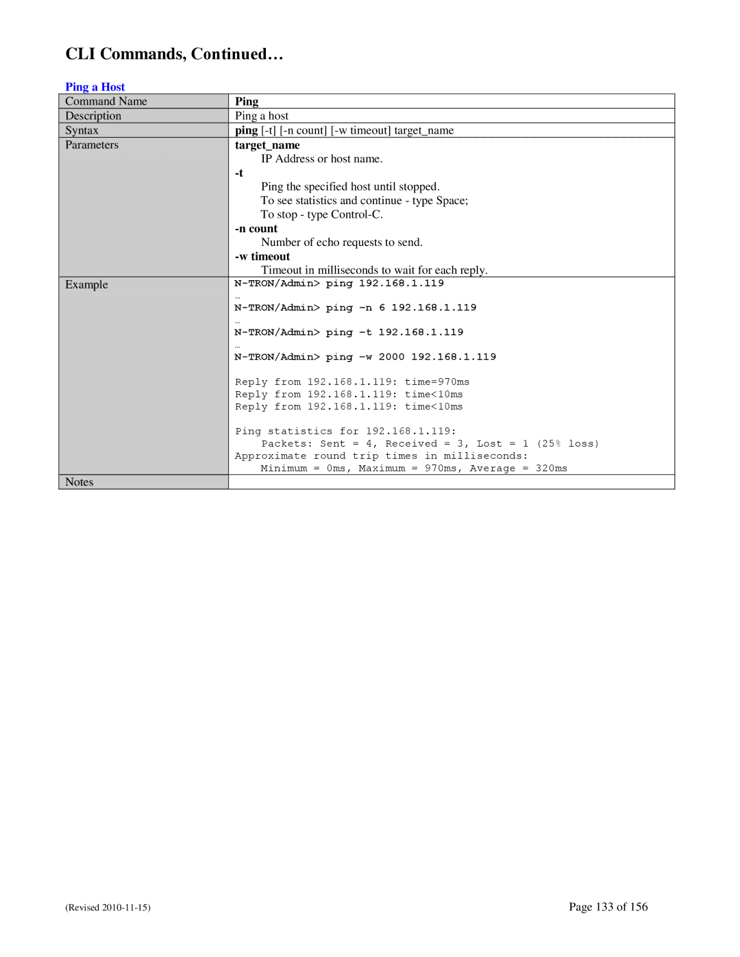 N-Tron 708M12 user manual Ping a Host, Targetname, Count, Timeout 