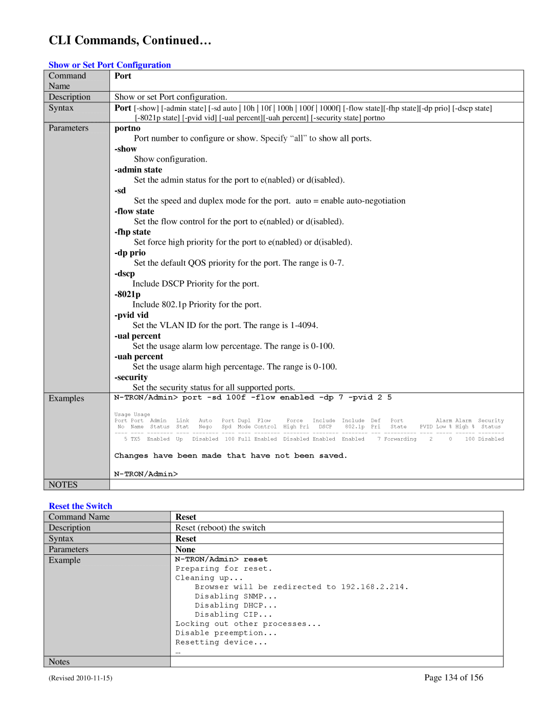 N-Tron 708M12 user manual Show or Set Port Configuration, Reset the Switch 