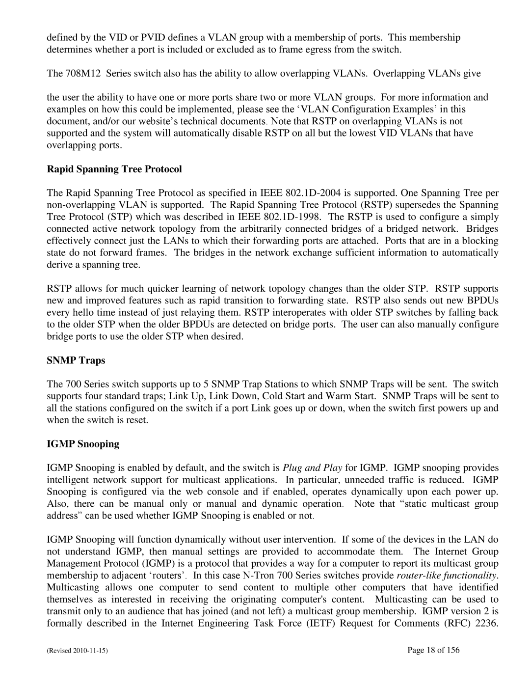 N-Tron 708M12 user manual Rapid Spanning Tree Protocol, Snmp Traps, Igmp Snooping 