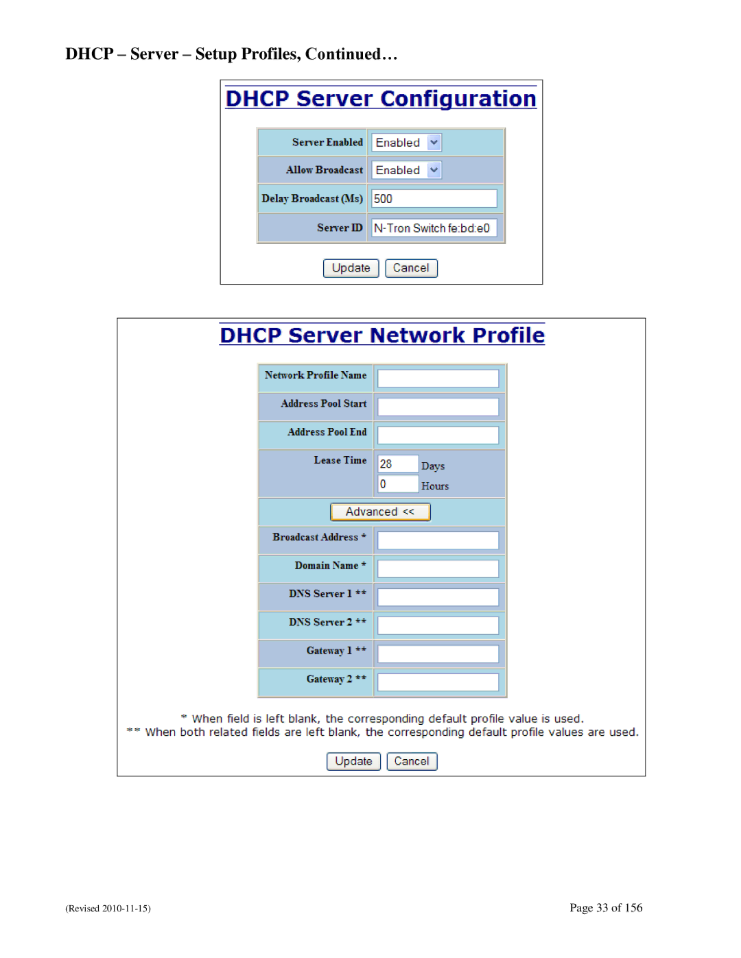 N-Tron 708M12 user manual Dhcp Server Setup Profiles, … 