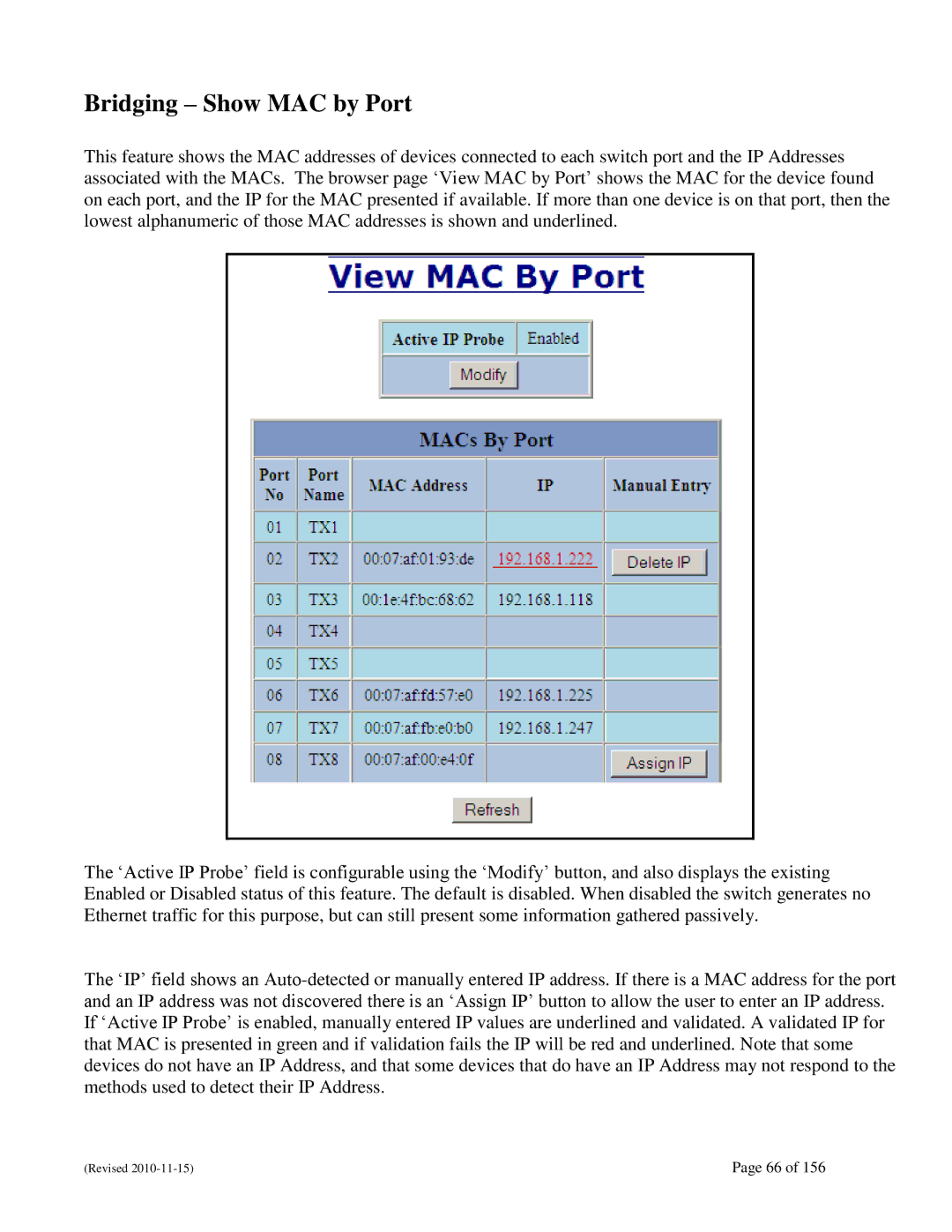 N-Tron 708M12 user manual Bridging Show MAC by Port 