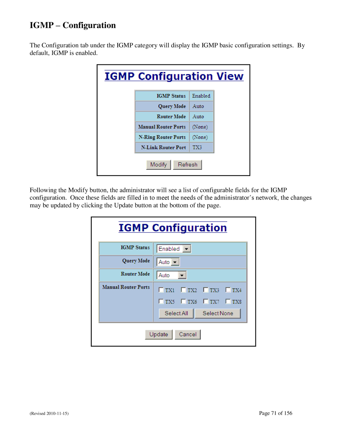 N-Tron 708M12 user manual Igmp Configuration 